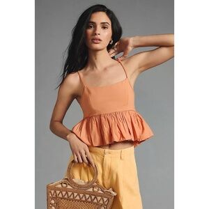 Anthropologie Ruffle Bubble Hem Cropped Tank Top in Peach Size XL
